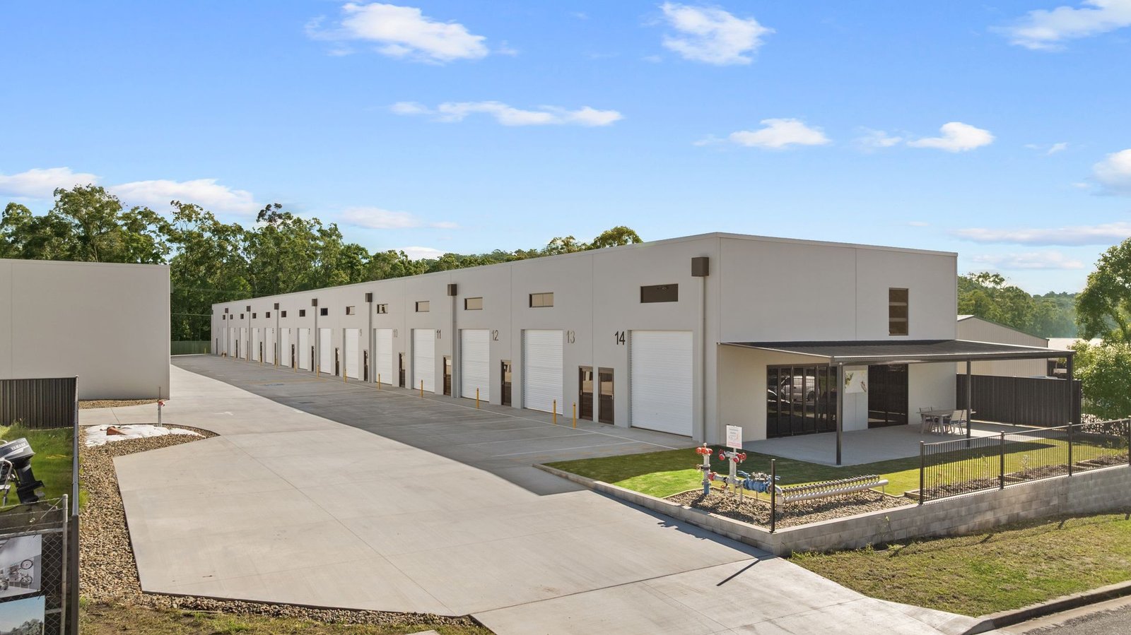Units 13 and 14 at Pacific Woods Estate — Townsend industrial unit for sale and shed for lease with roller door access