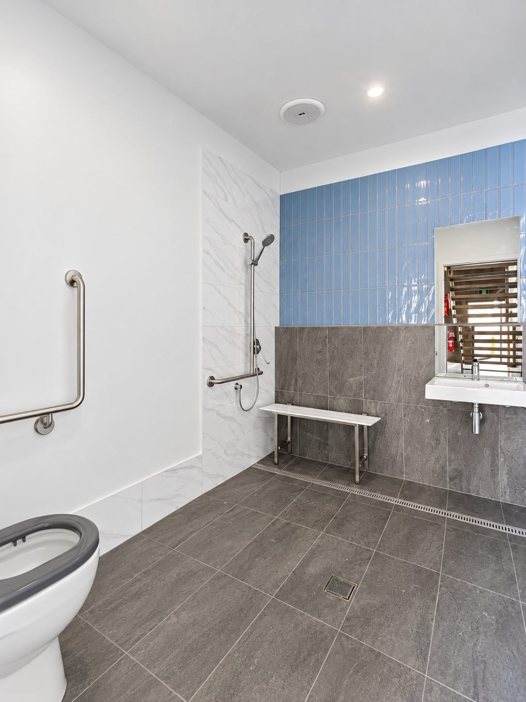 Accessible bathroom fitout in a Pacific Woods Estate factory unit — Townsend industrial units with kitchen and bathroom options